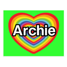 I love Archie, rainbow heart Post Cards