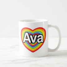 I love Ava, rainbow heart Mugs