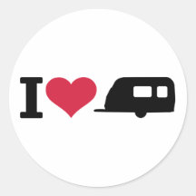 I love camping - caravan round sticker
