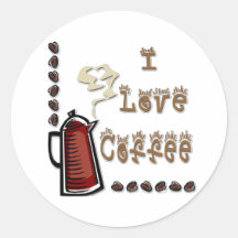 I Love Coffee Round Sticker