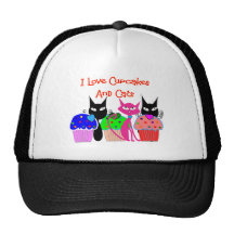 "I love cupcakes and cats"--Cupcake Lovers Gifts Trucker Hat