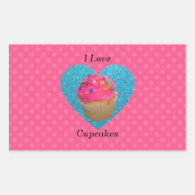 I love cupcakes pink polka dots rectangular sticker