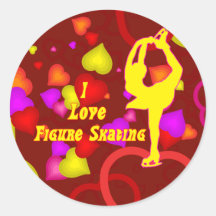 I Love Figure Skating Retro Round Stickers