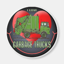 I Love Garbage Trucks Green Round Magnet