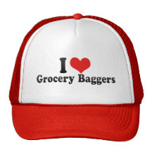 I Love Grocery Baggers Hats