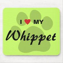 I Love (Heart) My Whippet Pawprint Mousemat