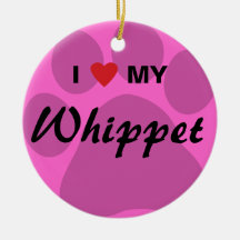 I Love (Heart) My Whippet Pawprint Ornament
