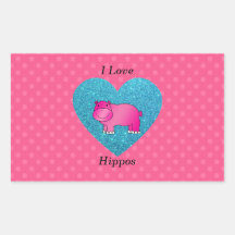 I love hippos pink polka dots rectangle sticker