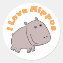 I Love Hippos Round Stickers