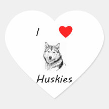 I Love Huskies Heart Stickers