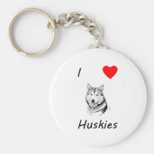 I Love Huskies Keychain