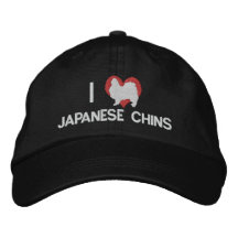 I Love Japanese Chins Embroidered Hat (Dark)