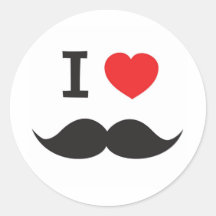 I Love Moustache Round Stickers