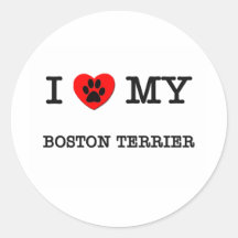 I LOVE MY BOSTON TERRIER ROUND STICKERS