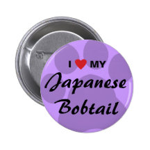 I Love My Japanese Bobtail Cat Pawprint Design Button