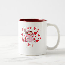 I love My Oma Rag Doll & Hearts Mug