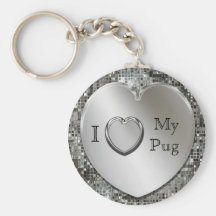 I Love My Pug Heart Keychain
