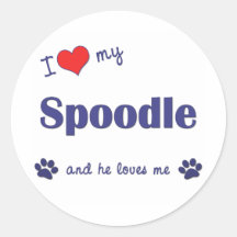 I Love My Spoodle (Male Dog) Round Stickers
