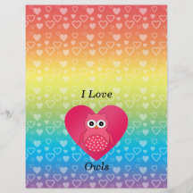 I love owls pink rainbow hearts flyers