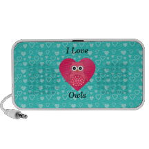 I love owls turquoise hearts portable speaker