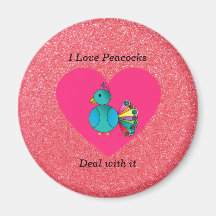 I love peacocks pink glitter magnets