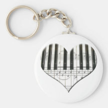 I Love Piano or Organ Music Heart Keyboard Keychains