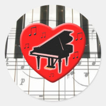 I Love Piano Round Stickers
