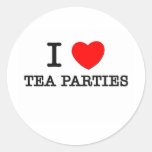 I Love Tea Parties Round Stickers