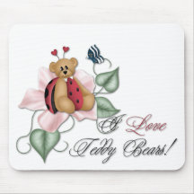 I Love Teddy Bears Lady Bug Bear Mousepads