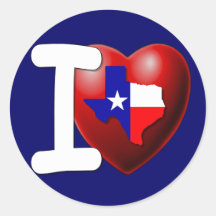 I Love Texas - The Lone Star State Round Stickers
