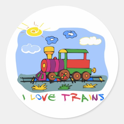 I Love Trains Round Stickers