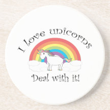 I love unicorns Deal with it! Drink Coaster