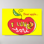 I love you apple with worm print