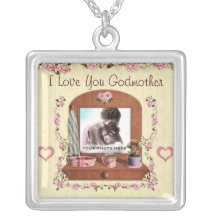 I Love You Godmother Silver Photo Necklace