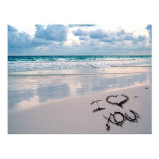 I Love You, Sand Writing on the Beach Post Card