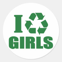I Recycle Girls Round Stickers