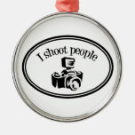 I Shoot People Retro Photographer's Camera B&W Christmas Ornaments