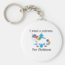 I want a unicorn for Christmas blue christmas tree Keychain