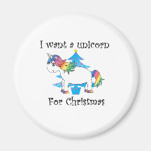 I want a unicorn for Christmas blue christmas tree Magnets