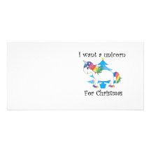 I want a unicorn for Christmas blue christmas tree Picture Card