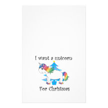 I want a unicorn for Christmas blue christmas tree Customised Stationery