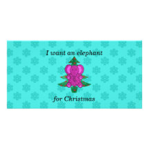 I want an elephant for christmas purple glitter photo card