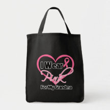 I Wear Pink Heart Ribbon Grandma Breast Cancer Bags