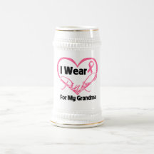 I Wear Pink Heart Ribbon Grandma Breast Cancer Mugs