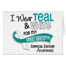 I Wear Teal White 42 Great Grandma Cervical Cancer Greeting Cards
