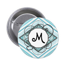 Ice Blue Modern-Retro Stripe Diamond with Monogram Pin