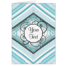 Ice Blue Modern-Retro Stripe Diamond with Monogram Card