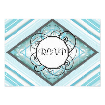 Ice Blue Modern-Retro Stripe Diamond with Monogram Custom Invite