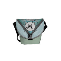 Ice Blue Modern-Retro Stripe Diamond with Monogram Courier Bags