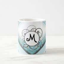 Ice Blue Modern-Retro Stripe Diamond with Monogram Mug